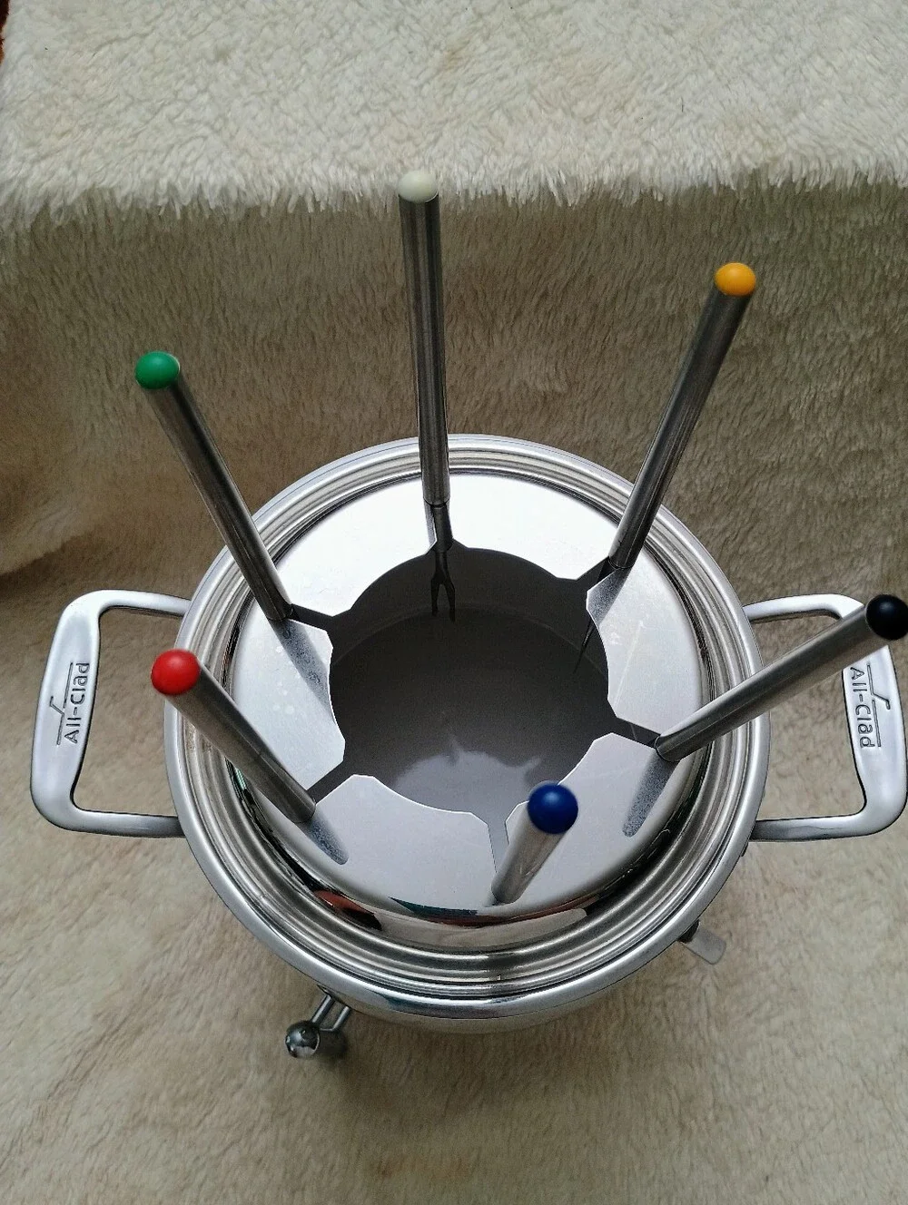 All-Clad Stainless Steel Fondue Set with Ceramic Insert & Forks